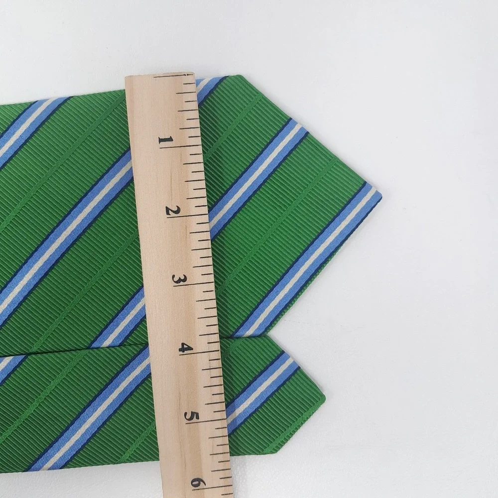 Brooks Brothers Makers Tie Green Blue Stripe Silk Cotton Woven England Made USA